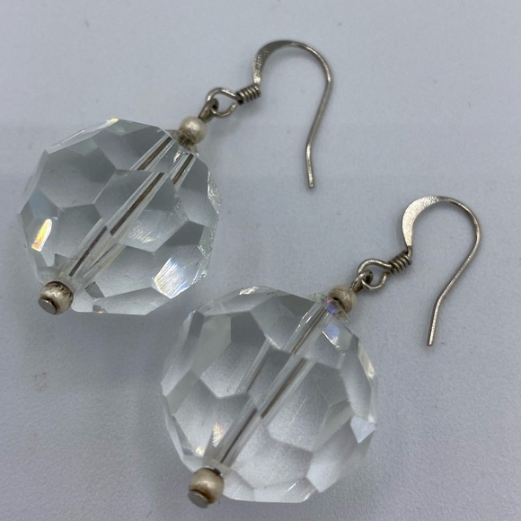 Handcrafted Faceted Swarovski Crystal Dangle Earrings 1 1/2” Inches Of Sparkle - Picture 3 of 4